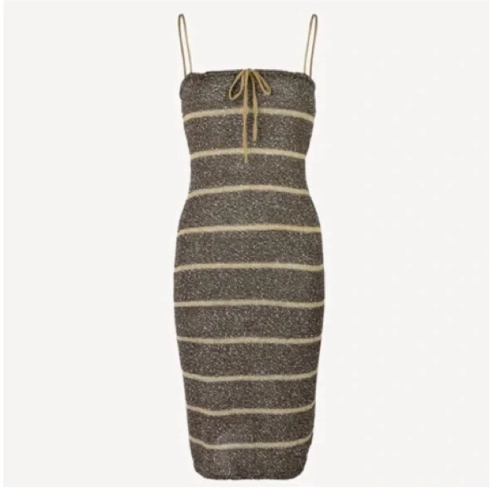 NWT Asta Resort Celeste Mini Dress Coco Sequin Stripe | Sparkly Brown Knit Dress